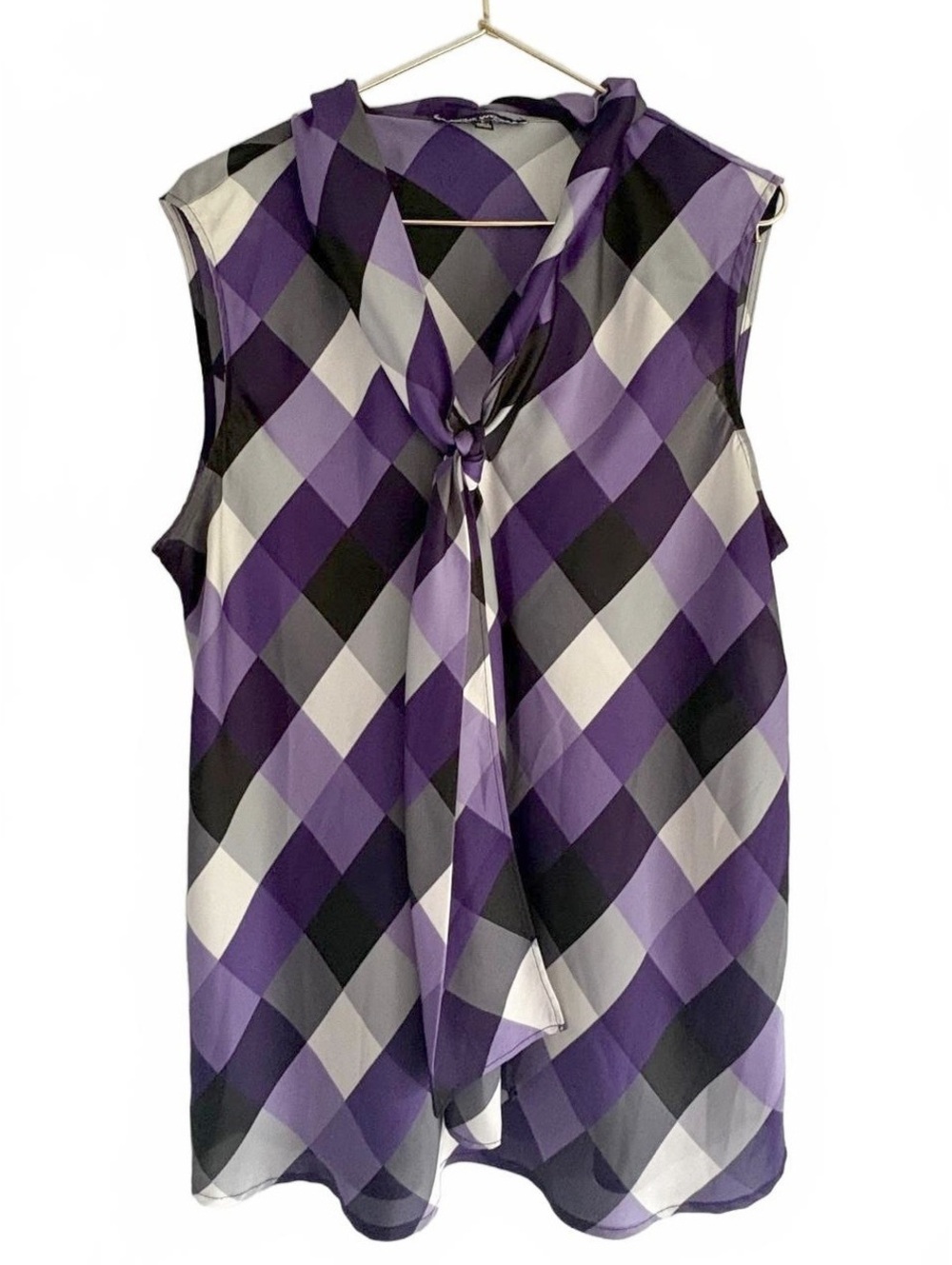 Nine West Purple Checkered Shirt Size L Y2K Style Satin Feel Office Wear